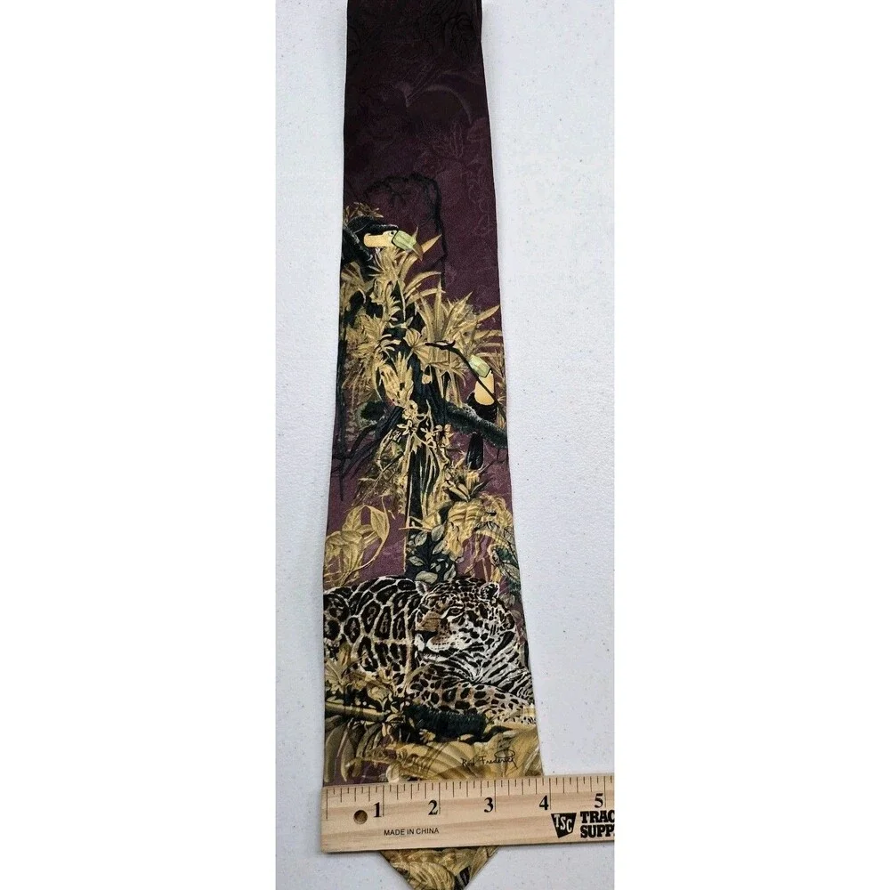 Rod Fredrick Mens Neck Tie Temple Of The Jaguar Toucan Bird 100% Silk